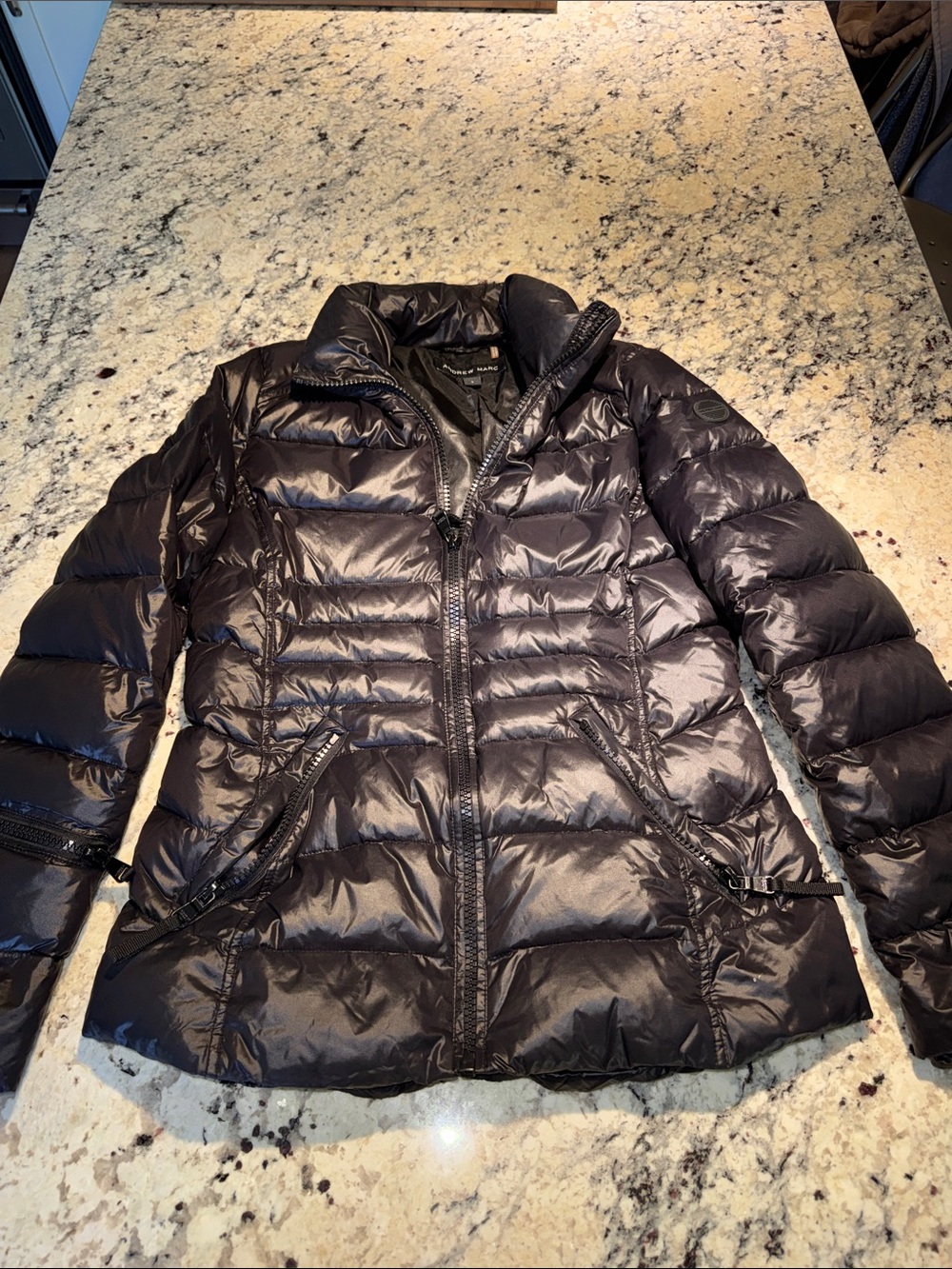 Andrew Marc Black Quilted Puffer Jacket With Many Pockets-No Hood